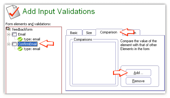 Select the 'compare' validation