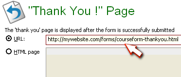 thankyou page url